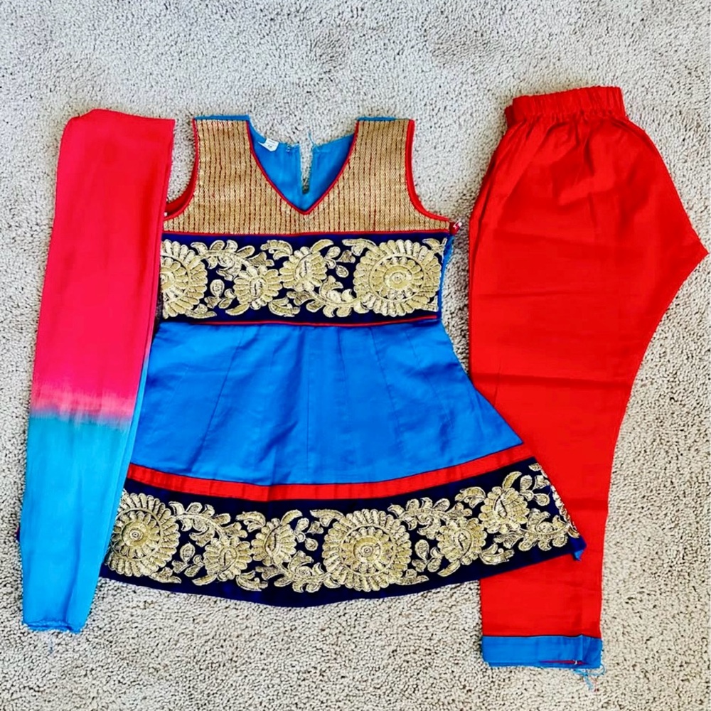 Elegant Blue and Red Kids Formal Dress Set